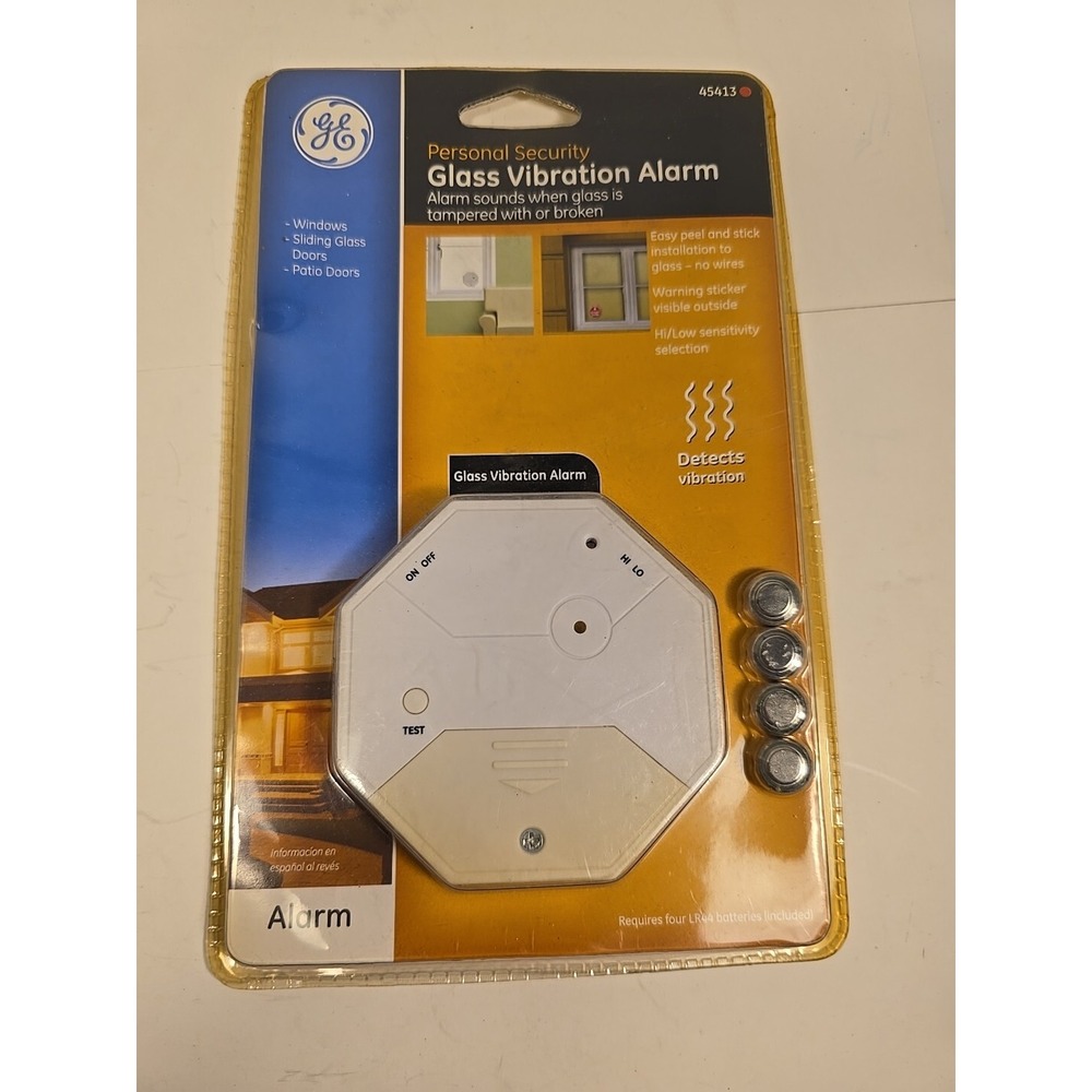 GE PERSONAL SECURITY GLASS VIBRATION ALARM MODEL 45413 NEW WITH BATTERIES‎